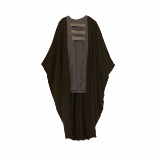 野昭2023与暮蝉03.梧根慵懒山神本麻羊绒假两件木扣背心披风外套