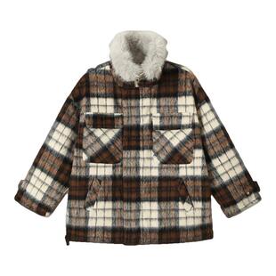 现货 BE ALL KABUTO两面穿可脱卸毛领大衣棉服格纹毛呢外套女秋冬