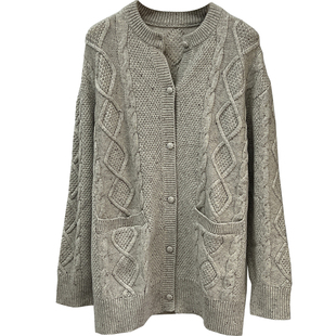 100彩点羊毛~阿兰复古绞花高克重针织衫开衫圆领毛衣外套宽松百搭