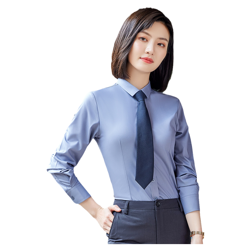 竹纤维职业白色衬衫长袖工作服