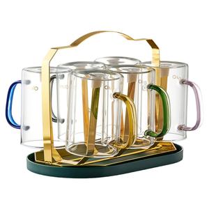 玻璃杯带把耐高温待客耐热家庭喝水杯子家用女客厅泡茶茶杯具套装