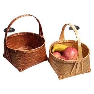 篮子竹编手提篮手工家用结婚食盒提篮水果喜事红篮新年竹编老式篮