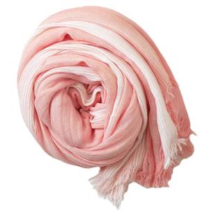 胭脂柔粉 显白甜美棉质围巾女 日系百搭条纹春秋丝巾夏季旅游披肩