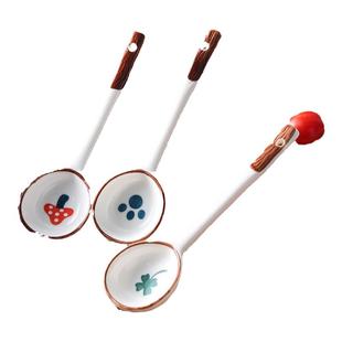 陶瓷勺子家用小汤勺长柄日式高颜值喝汤专用圆头盛汤舀粥调羹勺子