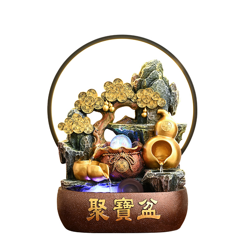 假山流水生财摆件循环水景客厅办公室聚宝盆招财风水轮开业乔迁礼