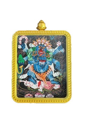 精品唐卡六臂大黑天黄财神嘎乌盒