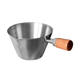 胡桃木柄意式浓缩咖啡量杯不锈钢带把手带刻度萃取杯小奶盅100ml