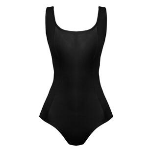 VISUAL MOOD复古泳衣女遮肚显瘦法式方领系带黑海边度假连体泳衣