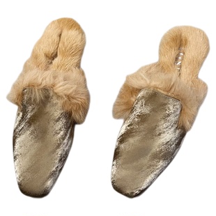 2025秋冬新款法式外穿兔毛毛毛半拖鞋女懒人鞋保暖气质加绒穆勒鞋