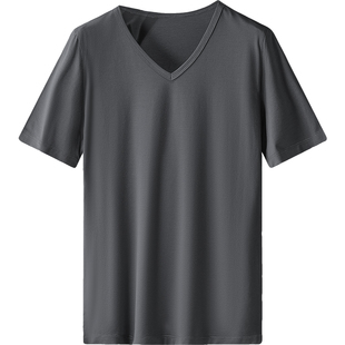 莫代尔冰丝光棉t恤男短袖V领纯色夏季抗菌速干凉感半袖内搭打底衫
