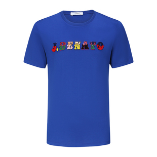 宾度男装春夏季男士字母元素珠片绣休闲短袖T恤男圆领纯棉上衣服