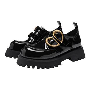 赵昭仪同款MIO米奥乐福鞋女金属爱心扣魔术贴松糕厚底小皮鞋单鞋