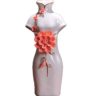 新中式简约时尚陶瓷旗袍花瓶客厅餐桌电视柜房间摆件水培摆件饰品