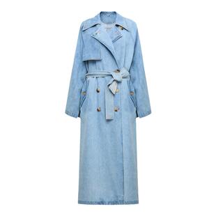 lost in echo时尚高级休闲双排牛角扣牛仔长款风衣外套女