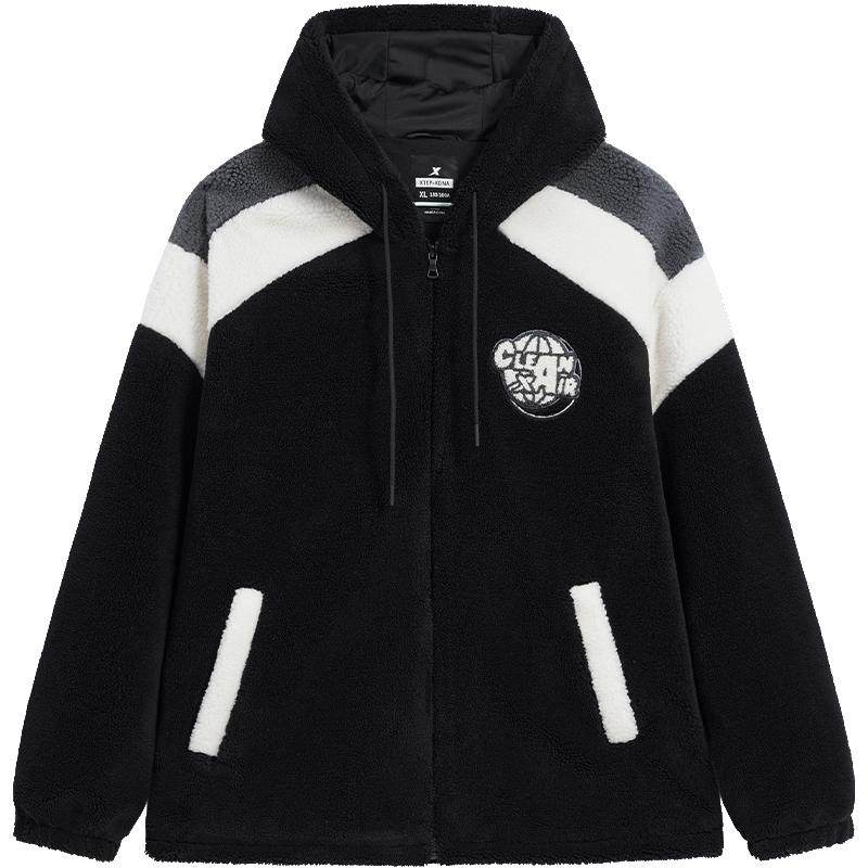 特步羊羔绒外套男女同款连帽加绒