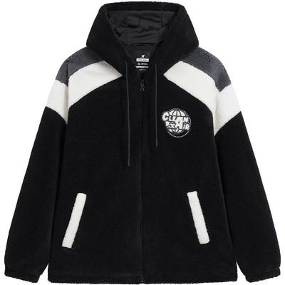 特步羊羔绒外套男女同款连帽加绒