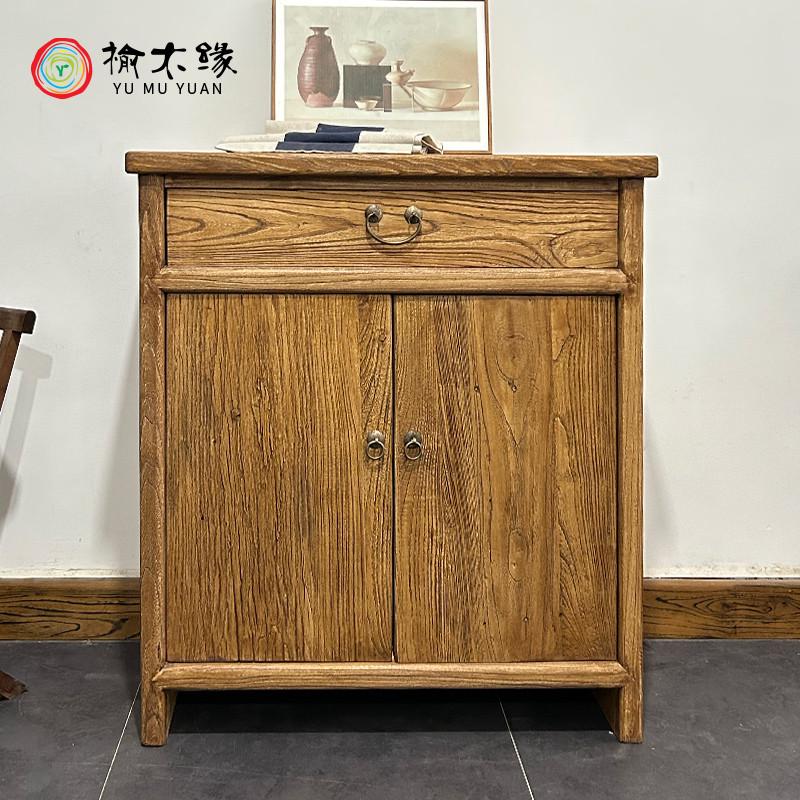 老榆木餐边柜中式复古边柜实木家用储物柜风化老门板玄关柜可定做