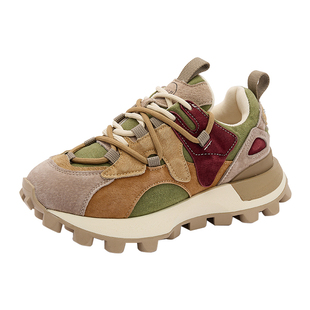 真皮小码老爹鞋女313233厚底2023新款33码34内增高休闲鞋女小个子