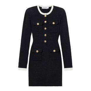 self-portrait 2025早春黑撞白气质千金风亮片针织连衣裙短裙