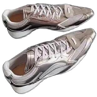 2026春秋爆款小众尖头运动鞋女时尚增高德训鞋网红流行系带小银鞋