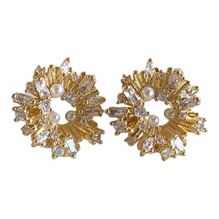 小众设计感金色花环珍珠耳钉女法式轻奢高级感显脸小耳环气质耳饰