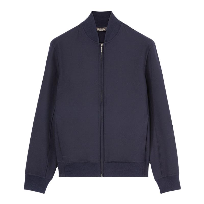 Loro Piana/诺悠翩雅男装羊毛混纺平纹针织海军蓝色飞行员夹克
