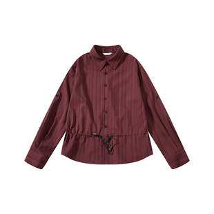 sameuoo散养文化「弗里达玫瑰」暗条纹长袖衬衫可抽绳本命年衬衣