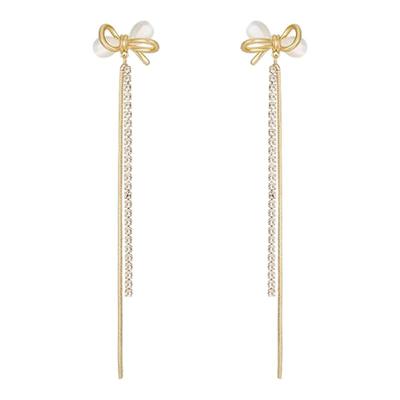 DODOGOGO猫眼石蝴蝶结流苏耳环女轻奢小众设计耳坠高级感长款耳饰