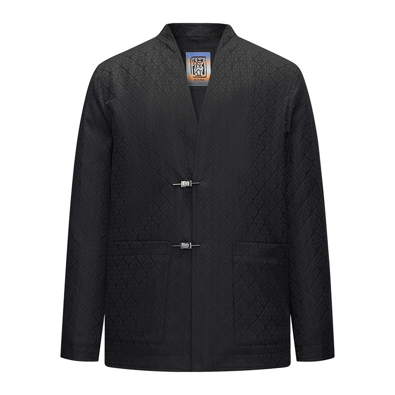 BONI/堡尼新品商务棉衣外套净色国风印花茄克款休闲棉服IS580021C