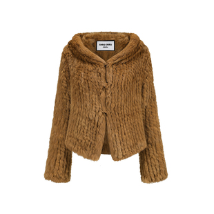 SHRO ENRO 2025年冬季新款时尚修身复古焦糖皮草高级感外套女短款