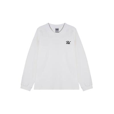 USHI悠时 简洁白色撞色刺绣翻领时尚长袖卫衣T恤男装