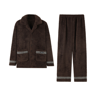 可人儿睡衣男冬季珊瑚绒加厚加绒保暖可外穿翻领男士舒棉绒家居服