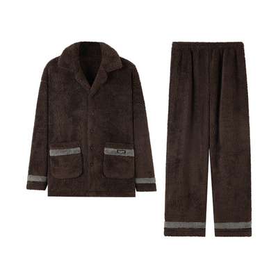 可人儿睡衣男冬季珊瑚绒加厚加绒保暖可外穿翻领男士舒棉绒家居服