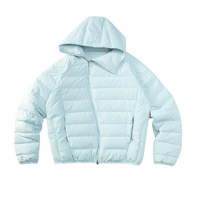 CoosRetro 冬季新款男斜门襟肩膀logo绗线排骨防风面罩帽型羽绒服