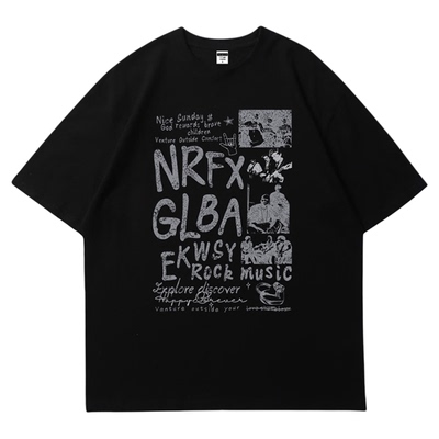 王嘉尔同款美式街头复古印花T恤