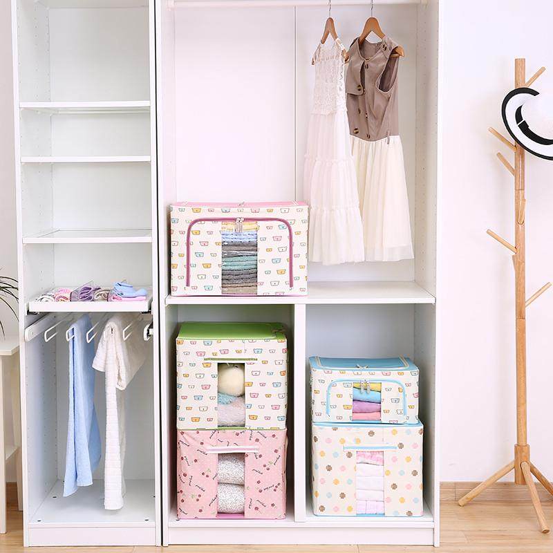 特大号装衣服收纳箱折叠钢架整理箱布艺储物箱衣柜棉被搬家袋框盒