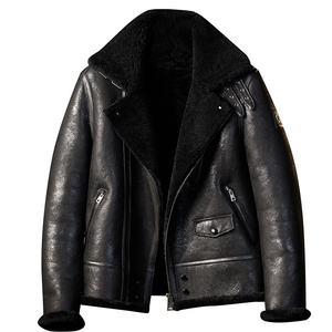 汉名仕飞行服B3原生态绵羊皮毛一体休闲男士皮衣真皮男装夹克机车