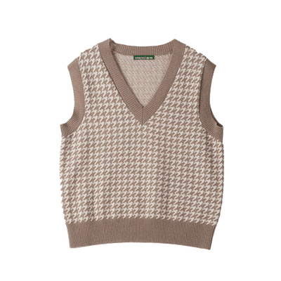 春竹休闲百搭千鸟格背心