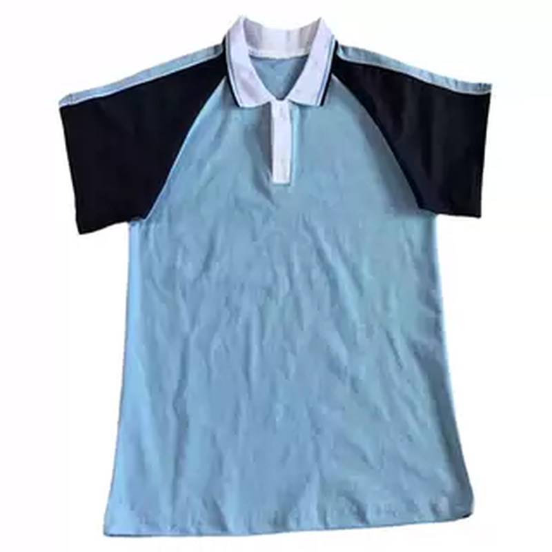 定做中小学生新款夏季薄款浅蓝色拼白色翻领宽松校服班服宽松大码