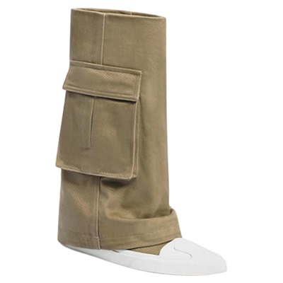 陈乔恩同款小众设计尖头平底裤管靴2025早秋帆布大口袋工装长筒靴