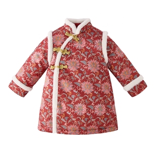 女童连衣裙中国风儿童汉服裙子红色夹棉唐装周岁礼服宝宝冬季衣服
