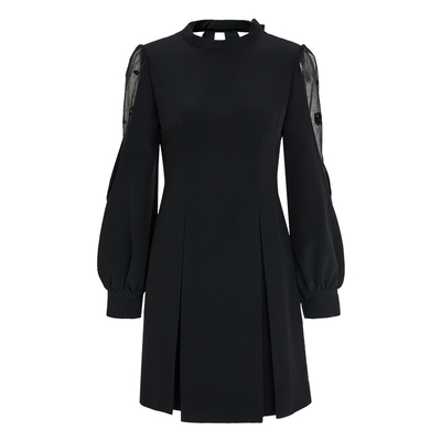 kodice黑色立领灯笼袖收腰连衣裙