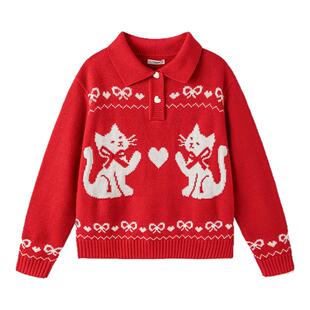 巴拉巴拉红色毛衣亲子装母女款过年拜年服2026新款针织衫新年衣服