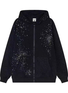 美式高街满天星烫钻连帽卫衣