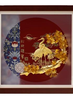 祝寿礼品松龄鹤寿金箔画家居摆件
