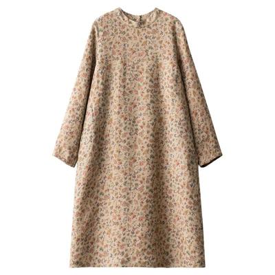 不倒绒碎花亚麻连衣裙