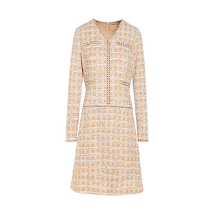 JESSIE小香风V领修身连衣裙女25年冬季新款收腰显瘦长袖短款A字裙