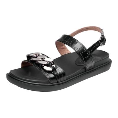 接吻猫夏季牛皮平底休闲凉鞋