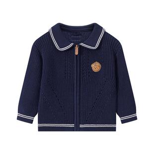 TeenieWeenie Kids小熊童装26春款男女宝学院风透气翻领毛织开衫