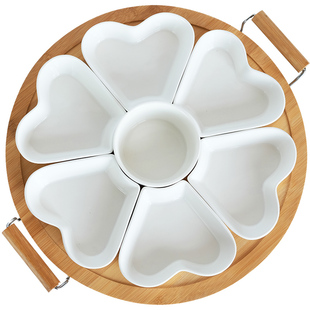 跃隆陶瓷带盖心形水果盘分格点心干果盘多格下午茶餐盘聚会零食盒